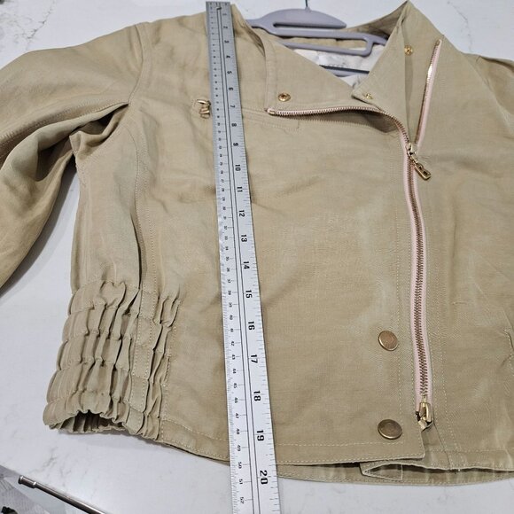 Sonia Bogner Beige Asymmetrical Zip Moto Jacket US 8 Medium EUC! - Picture 11 of 12